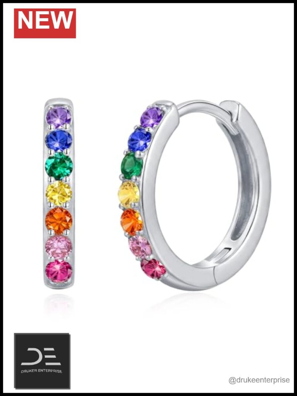 Sterling Silver Rainbow Huggie Hoop Earrings 12mm Small Cartilage Hoops for